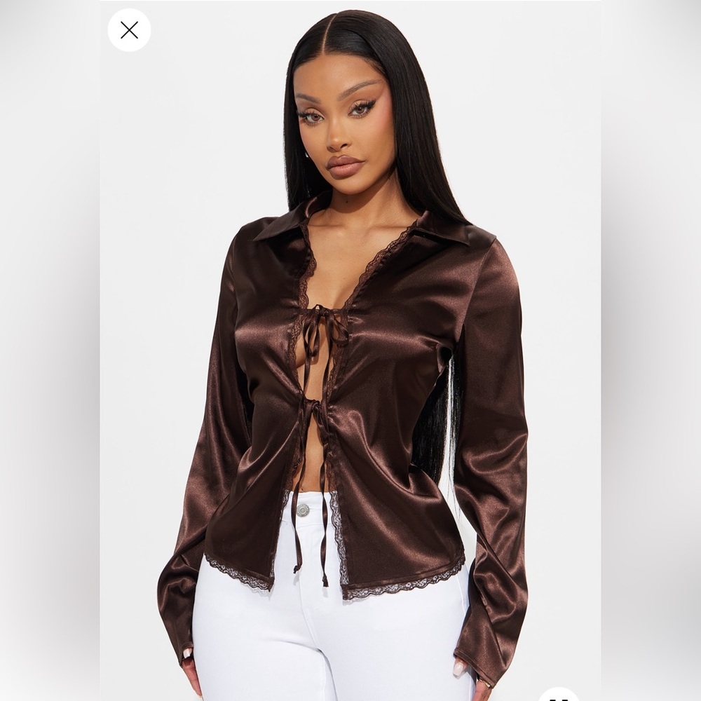 Fashion Nova Chocolate Satin Blouse